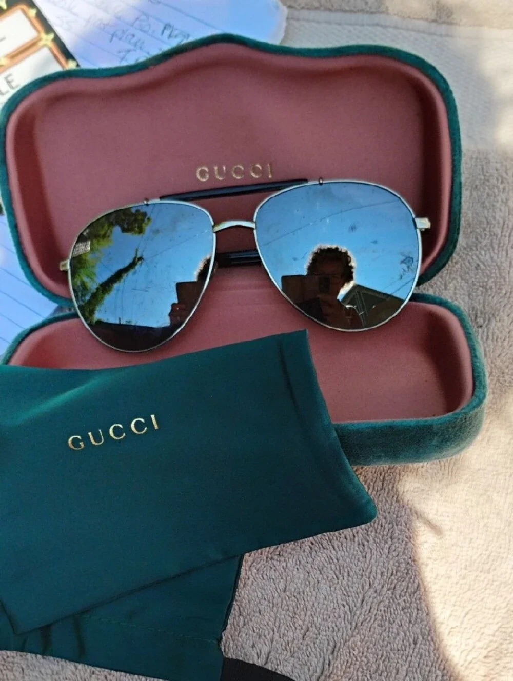 Gucci Men’s Aviator Sunglasses with Blue Mirrored Lenses and Silver Frame